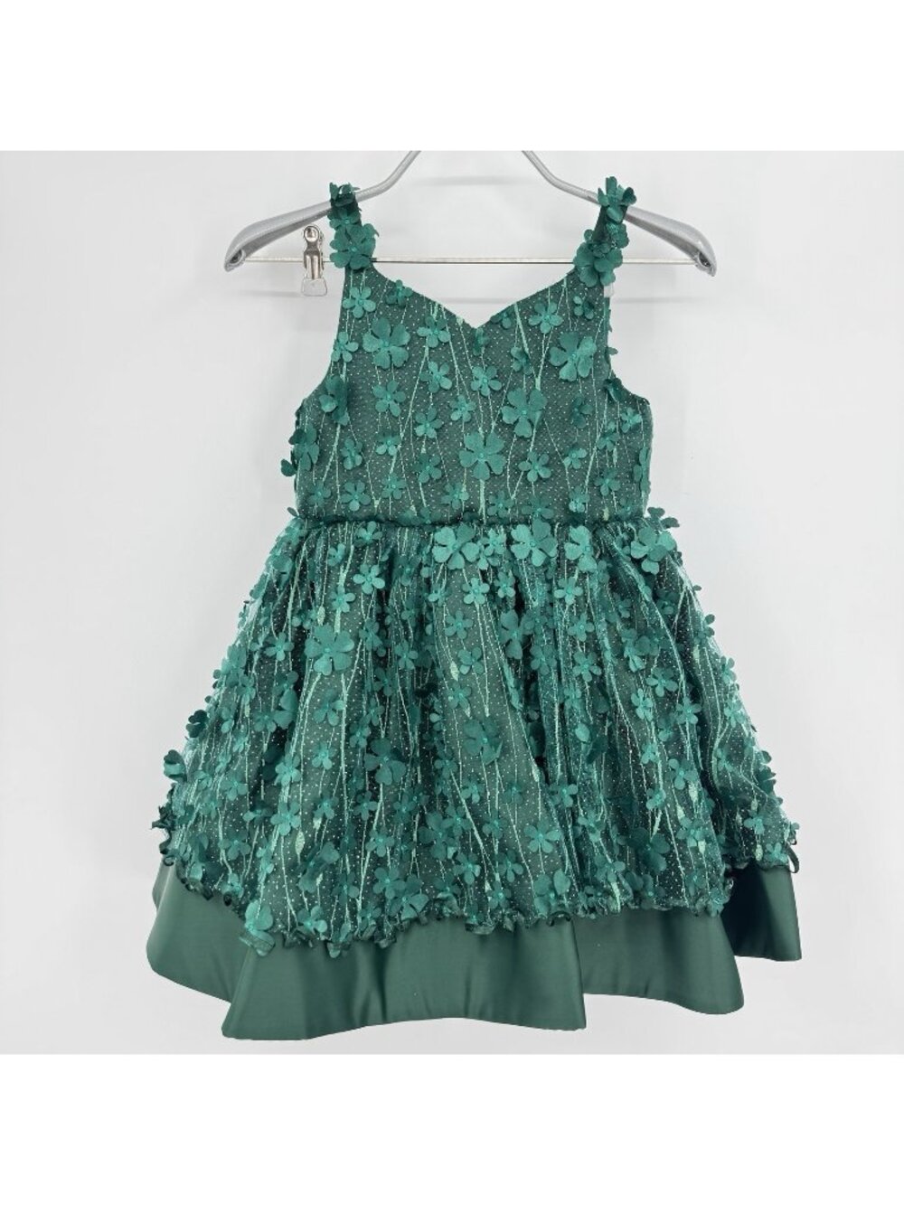 Tulleen Girls Emerald Green 3D Flower Applique Formal Dress Size 10 Sleeveless